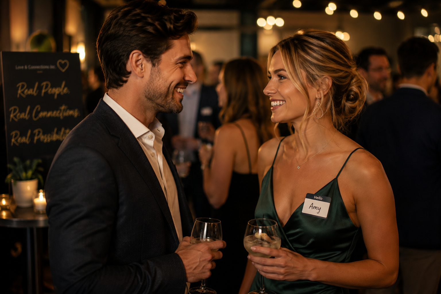Guests connecting at a Love & Connections event