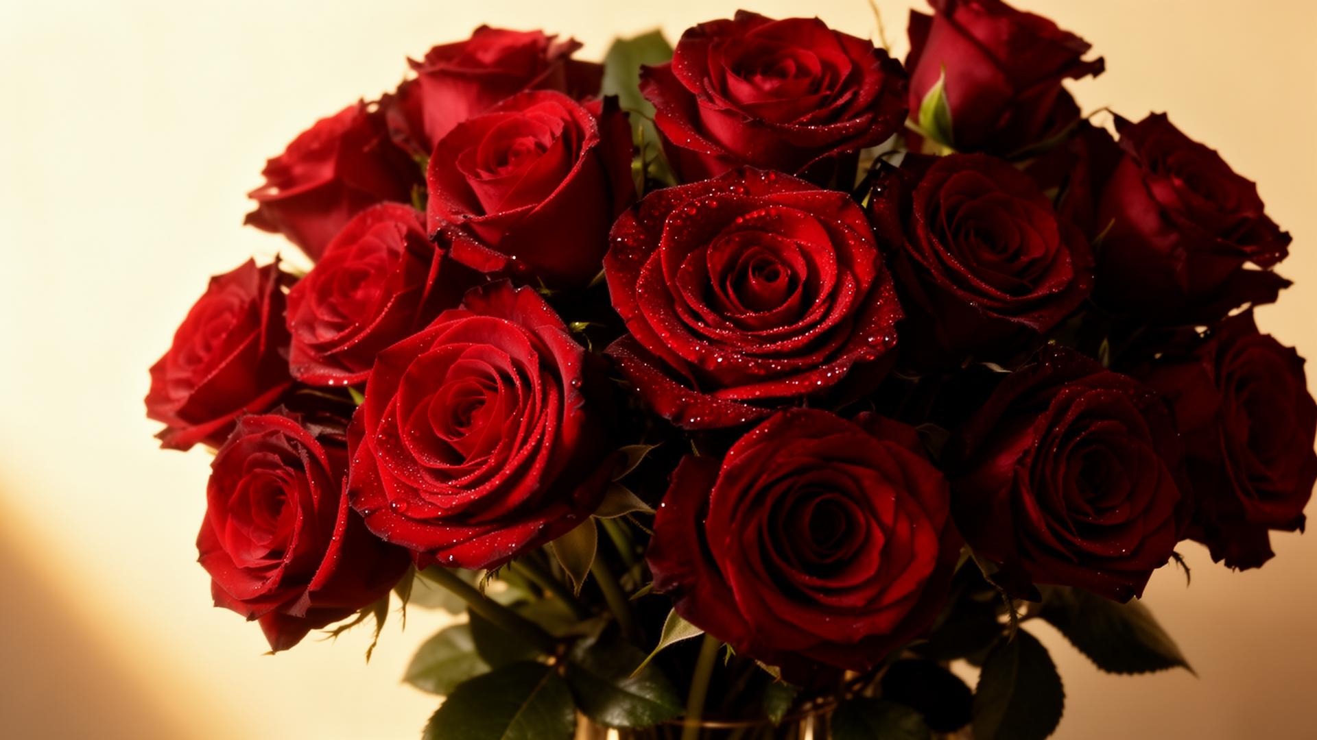 A bouquet of deep red roses
